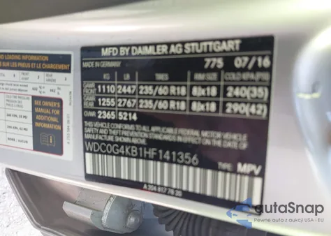 2017 Mercedes-Benz Glc 300 4Matic z USA, uszkodzony, nr VIN WDC0G4KB1HF141356